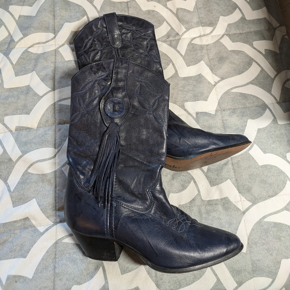 Laredo women's tassel navy cowboy boots vintage